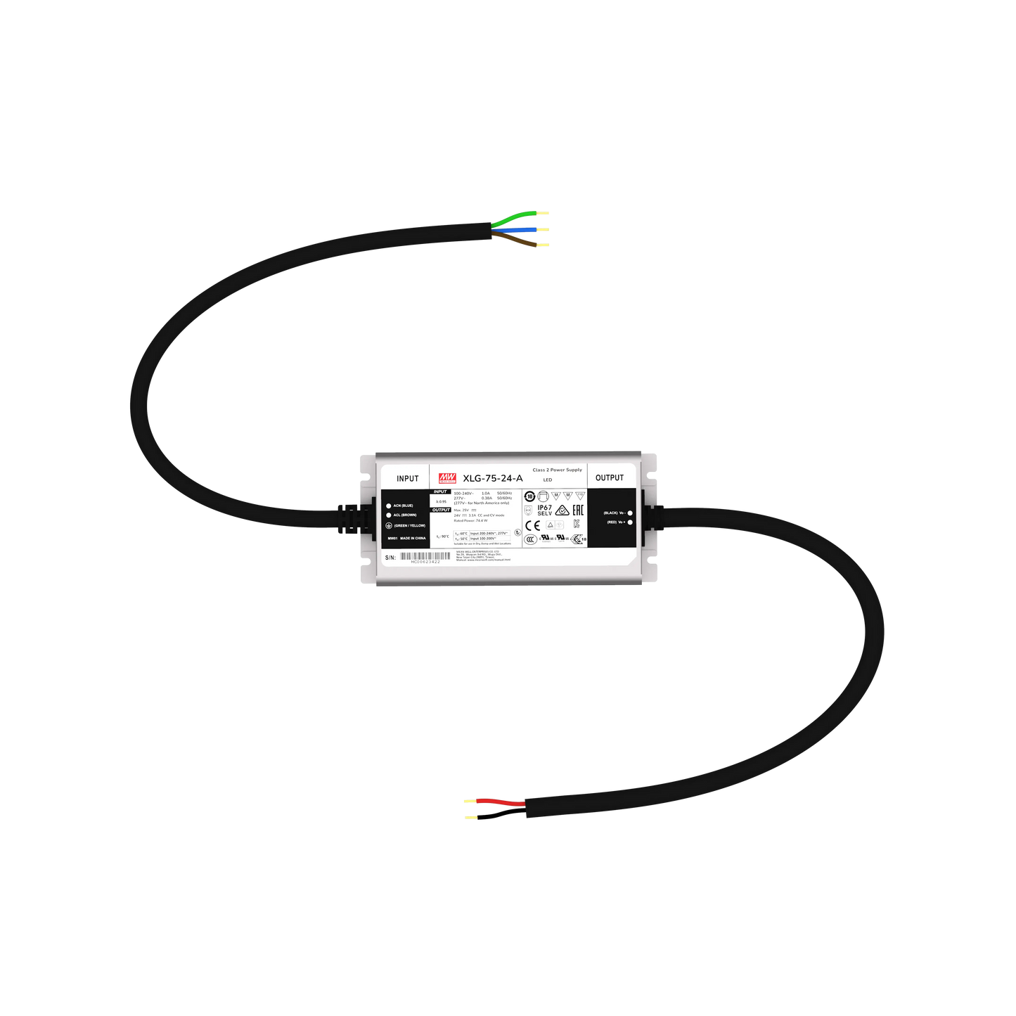 Mean Well Classic LED Driver XLG-075-24-A 75W 24V 3.1A IP67